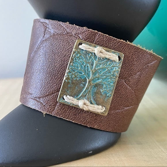 Whimsical Turtle Other - $49 SALE Handmade Metal Tree of Life Alligator Leather Bracelet 7.25” Men Women